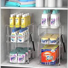Clear Bathroom Organizers 2 Sets 3 Tier, Pull Out Organizer And Storage With 2 Cups, Slide Out Drawer Storage Container With 6 Dividers, Multi-Purpose Bathroom Organizer - trắng - Xem 8