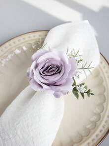 1 pieza Anillo de servilleta de rosa artificial de madera, decoración de mesa de comedor para boda, fiesta, baile de graduación, cena, decoración rústica de mesa - Multicolor - Ver 4