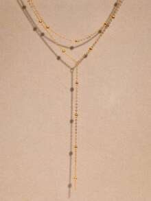 1pc Fashion Personalized Double Layer Long Chain Y-Necklace, Suitable For Party, Vacation, Casual Wear (Length Of The Chain Is The Standard, The Number Of Beads On The Chain May Vary Slightly) - Gold - View 5