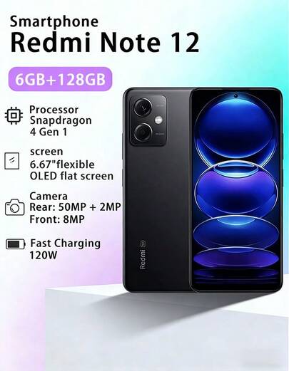 Xiaomi 小米 Redmi Note 12 5G（6+128GB）智能手机，双 SIM 卡，OLED 6.67 英寸显示屏，120Hz 刷新率，33W 快速充电，5000mAh 大容量长效电池，亚洲版（不含充电器）