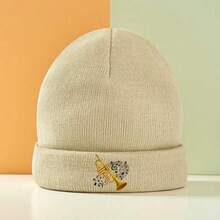 1 Music Theme Beanie - Gold Trumpet Design, Soft Stretch Knit, Unisex Winter Style, Perfect For Casual Wear, Coffee Gifts, And Music Enthusiasts, Coffee Gift, Elegant Style, Medium Stretch Fabric - Pink - View 7
