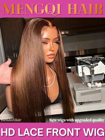 Peluca de encaje frontal liso #4 cabello mezclado de chocolate 13x4 5x5 HD peluca de encaje frontal transparente para 5x5 peluca de encaje frontal sin pegamento de cabello virgen brasileño 200% de densidad con cabello de bebé y línea del cabello previamente recortada