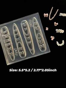 3pcs Nail Art Mold Set - Ribbon Bow, Floral Lace, Kitty Design, Transparent Silicone Molds - Clear - View 10