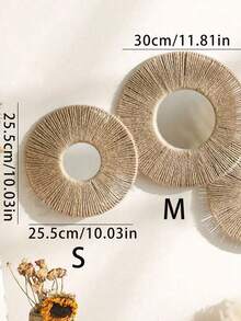 4pcs Set Handmade Woven Tasseled Wooden Bead & Acrylic Round Mirrors, Arabic Style Wall Decor, Ideal Muslim Gift, Suitable For Thanksgiving, Christmas, Halloween, Living Room, Bedroom Hanging Decoration - Khaki - View 3