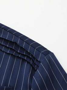 2024 New Men's Summer Solid Color 2-Piece Set, Long Sleeve Round Neck Striped Business Shirt And Casual Pants Suit - Royal Blue - View 6