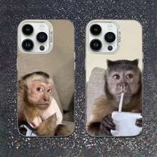 Funda de teléfono Monkey Sipping C-Caprisun para 17,16,15,14,13,12,11,Pro,MAX, cubierta blanca mate a prueba de golpes - z3 - Ver 1