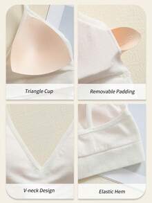 Loungeista Women's Wireless Sexy Backless Bra, V-Neck Design Removable Padded Bra, Casual Comfortable All-Match Bra, Ribbed Knit Fabric, Versatile Everyday Underwear - White - View 6