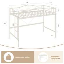 Cama Tipo Loft tamaño Individual con Escalera y barandilla de Seguri-dad, sin Ruido, de Metal Resistente, Capacidad de Peso de 400 Libras, Ahorro de Espacio, no Necesita somier, fácil - Beis - Ver 2
