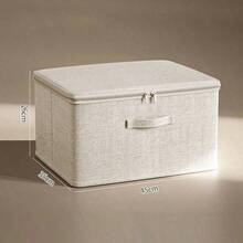1个带盖可折叠亚麻收纳篮，多用途大容量整理盒，可用于存放衣物、玩具、换季物品和家居用品 - 米色 - 查看 8