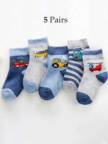 5 Pairs/Set Kids Cartoon Car Pattern Mid-Calf Socks, Boys Socks, Soft & Breathable, Suitable For Autumn/Winter Daily And Back To School Wear - Multicolor - View 9
