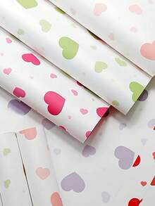 10张加厚心形花束包装纸，情人节特惠，防水塑料材质，浪漫心形图案。适用于鲜花包装、礼品包装和DIY装饰，是情人节、婚礼、周年纪念日和生日的完美之选。 - 彩色 - 查看 7