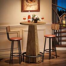 LITTLE TREE Bar Table, 37.4" High Round Pub Table For Small Bars, Dining Room, Kitchen, Rustic Brown (Only Table) - Rustic Brown - View 7