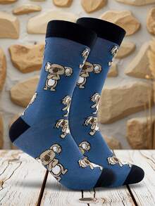 1 Pair Men's Animal Graphic Mid-Calf Socks, Panda, Koala, Bug, Fish Graphic Socks, Suitable For Daily Wear - Multicolor - View 3