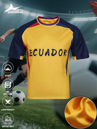 SURUIDA Ecuador Herren Fußballtrikot & Jugend Rundhals Bequemes Sportoberteil, geeignet für Fußballspiele, Training, Lässig und Urlaubsoutfit, Geschenk