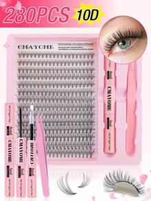 240 Clusters Of Dcurl Segmented False Eyelashes(10D/20D/30D) In Mixed Lengths (9–16mm) For A Natural Look.It Includes Bond & Seal Adhesive And Tweezers,Offering Long-Lasting Wearperfect For Everyday Makeup,Festive Occasions,And Travel - Pink - View 3