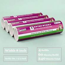 Recambio de rodillo de pelusa de 8 pulgadas para Scotch-Brite extra pegajoso rodillo de pelusa de superficie grande para pelo de mascotas paquete de 4 repuestos 60 hojas por recarga 240 hojas en - Blanco - Ver 3