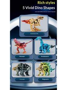 5-In-1 Dinosaur Alloy Robot Model | Tyrannosaurus Rex Transformable Mecha, Handmade Assembly, Movable Display Decoration, Technological Creative Gift, Birthday Gift For Boys, New Year Gift - Multicolor - View 7