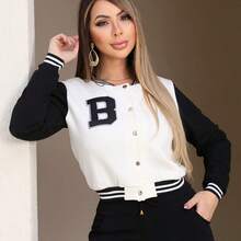 Women's Bomber Jacket, College Style, Blogger Style, Winter Coat, Stylish Sweatshirt. - Off - View 6