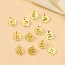 1 Box/12pcs 12mm Stainless Steel 12 Zodiac Sign Golden Charm Pendants With 3mm Hole, Flat Round Pendants Suitable For DIY Jewelry Crafting - Chinese Zodiac - View 6