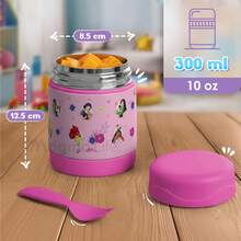MAGMALIFE Contenedor Térmico para Alimentos MealGo , Disney Princess 300ml (10oz), Acero Inoxidable Doble Pared, Con Cuchara/Tenedor, Mantiene Frío y Caliente, Boquilla Ancha, Antiderrames, Ideal para Niños - Rosa Fucsia - Ver 2