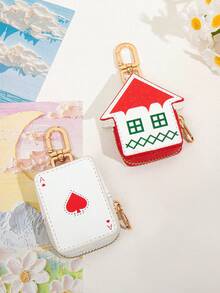 FOREVER MIYIN Monedero con diseño de casa de dibujos animados navideños y cartas de juego, compatible con Airtag y billetera, llavero monedero mini con cremallera, adecuado para mujer, regalo perfecto de Navidad, viaje y uso diario - Multicolor - Ver 8