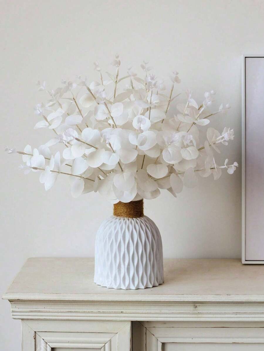 1/2/3/4/5 buc Buchet de eucalipt de 50 cm/19,7 in, 1 buc Tulpină de flori artificiale cu frunze de dolar argintiu, Plante artificiale, Potrivite pentru coroane, petreceri, decorațiuni interioare - alb - Vizualizare 1