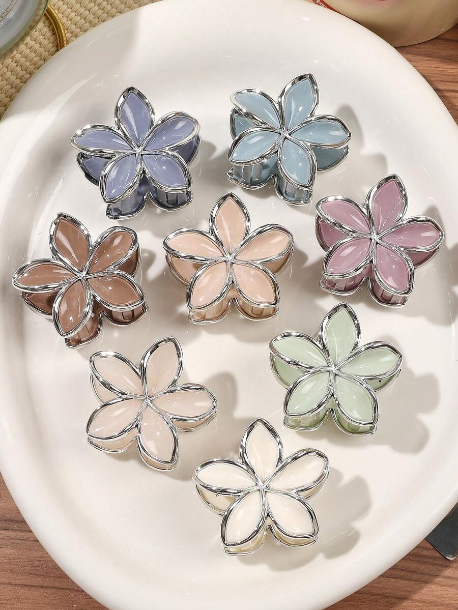 8件套 ABS材质 可爱甜美浅色雏菊银边亮面发爪,百搭简约茶会盘发发饰 女士发饰 时尚发夹 优雅发卡 休闲发夹 沙滩发夹 夏季穿搭 - 8件套-多色 - 查看 1