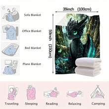 Ultra Soft Flannel Blanket Warm Cozy Throw With Cute Black Dragon Green Glowing Pattern For Couch Bedroom Dragon Lover New Year Gift 2026 Anti-Pilling - Multicolor - View 10