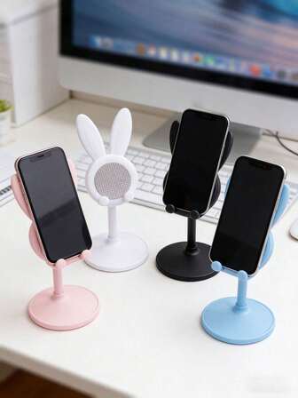 2026 New 1pc Cartoon Rabbit Mobile Phone Holder, Desktop Adjustable Telescopic Tablet Slouchy Stand
