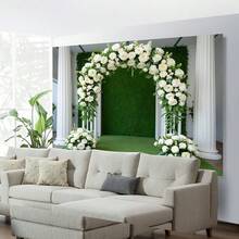 2D平面横幅，1件装，优雅绿叶白花格子背景，适用于婚礼、生日和各种活动 - 涤纶材质，闪亮装饰，可用于相册、复古派对和婚礼装饰 - 1pCS(1件) - 查看 8