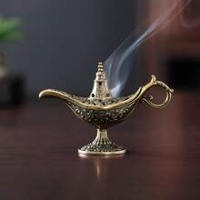 1pc Alloy Genie Lamp Incense Burner, Golden Tabletop Aromatherapy Diffuser, Middle Eastern Arabic Style Decor, Living Room Entryway TV Cabinet Decoration, Suitable For Islamic Festivals, Arabic Celebrations, Middle Eastern Party Supplies - Multicolor - View 2
