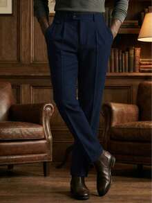Mens Pants Tweed Herringbone Vintage Dress Pant Trousers Regular Fit Suit Pants For Men - Navy Blue - View 2