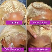 200% Density 613 Blonde Color Body Wave Human Frontal Hair 13X4 Lace Frontal Wigs For Women Pre Plucked Large Area Lace Front Wig Daily Party Wigs Blended Hair Natural Hairline Wig - S613 - View 7