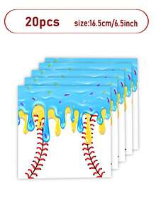 10pcs/Set Ice Cream Baseball Theme Party Tableware Set, Includes Paper Plates, Napkins, Cups - 7 Inch Round Baseball Dessert Plates, Suitable For Cake, Salad, Fruit, Pizza, Disposable Themed Decor, Suitable For Sports Fans, Sports Events, Birthday Parties, Can Also Be Used As Disposable Tablecloth. - Multicolor - View 13