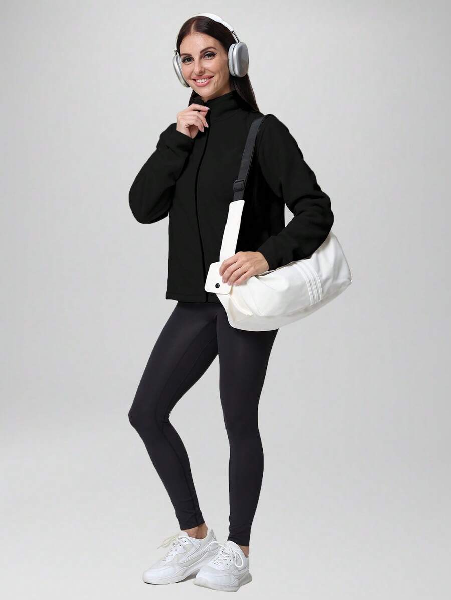 CZRLHYT Women's Regular Fit Faux Suede Fleece Jacket, Suitable For Autumn/Winter - Black - View 1