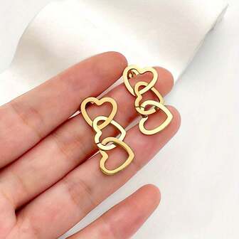 Pendientes elegantes de borla con forma de corazón, pendientes de corazón hueco versátiles y de moda, pendientes y colgantes chapados en oro de acero inoxidable 316, adecuados para todas las estaciones como regalos