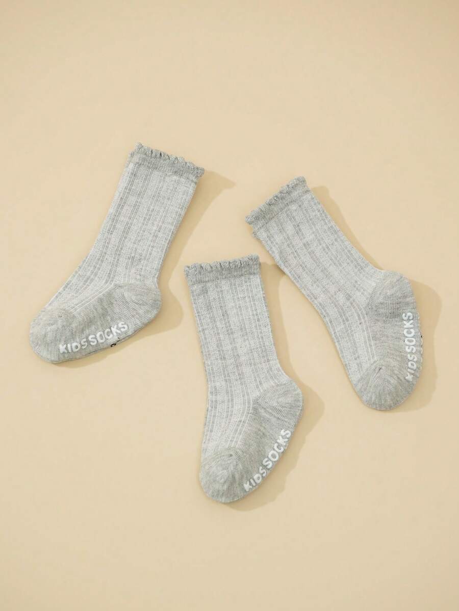 3 Paar einfarbige vielseitige Knöchelsocken, geeignet für alle Jahreszeiten, Neugeborenen- und Kleinkindersocken, Socken mit Gripper, Grau - Grau - Übersicht 1