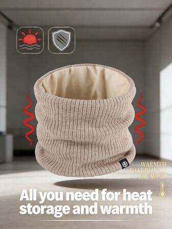 1 pièce Tour de cou en tricot élastique de couleur unie pour femme, cache-cou double épaisseur doublé de polaire pour l'automne/l'hiver, convient pour le cyclisme en extérieur, peut être porté comme accessoire de col