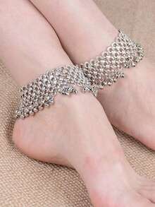 1件复古肚皮舞脚链，带小铃铛，宽脚链，适合女性和女孩，日常休闲、摄影、装饰，铁质脚链手镯饰品