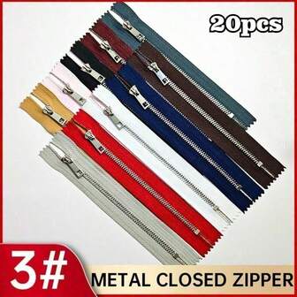 20 piezas #3 Cremallera de metal con dientes plateados, tiradores de cremallera de aleación de titanio con forma de Y suave para bolsas, bolsillos, artículos de cuero, manualidades y herramientas de costura