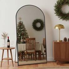 suidia Arched Full Length Mirror With Stand, Full Body Mirror, Stand Up Mirror, Standing Mirror Full Length, Aluminum Alloy Frame Floor Mirror, Shatterproof Glass, Free Standing, Wall-Mounted Or Leaning Design, Modern Home Decor For Bedroom, Living Room, Or Dressing Room, Available In Black And Gold Gifts Back To School Room Decor School Supplies - 黑色 - 查看 2