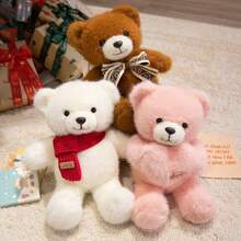 1件柔软可爱泰迪熊毛绒围巾领结玩偶，多功能泰迪熊毛绒玩具，适合送给女朋友、闺蜜，情人节、儿童生日礼物 - 彩色 - 查看 2