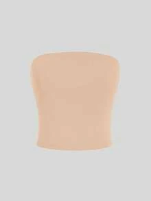 Women's Basic Strapless Top | Casual Summer Double-Layered Strapless Blouse Without Padding - Beis - Ver 3