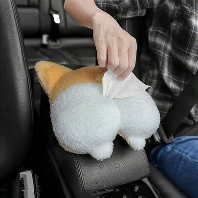 Caja de pañuelos de coche con forma de Corgi adorable - Almacenamiento de coche suave, sin necesidad de instalación adhesiva, adecuado para todos los modelos de vehículos, adecuado para todas las estaciones. ¡Esta encantadora y adorable caja de pañuelos de Corgi es la opción ideal para los amantes de las mascotas.