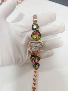 1件新款休闲时尚女士手链手表，独特设计表盘饰以水晶，水钻点缀表带，合金石英表，适合作为学生返校礼物 - 均碼 - 查看 27