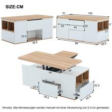 Multifunctional Lift-Top Coffee Table =313593594WAA - Unfolds Into 2 Tables, White + Natural Wood, Large Capacity, Modern Living Room Furniture, Multifunctional Dining/Desk Table - White + Particle Board - View 11