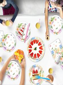 10pcs/Set Wild Flower Theme Party Paper Plates (7 Inch), Wild Flower Theme Party Tableware Set, Includes 7 Inch/9 Inch Plates, Mugs, Napkins, Disposable Butterfly Flower Cupcake/Dessert Trays, Decoration For Spring/Summer Picnic, Wedding, Baby Shower, Birthday Tea Party (Floral Pattern) - Multicolor - View 4