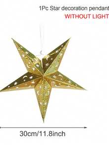 1pc 60/45/30cm Paper Star Moon Lanterns (Lights Not Included), 3D Hollow Hanging Paper Lamp Shades, Eid Lights Paper Star Hanging Ornaments Suitable For Decorating Windows, Walls, Muslim Eid Mubarak Decorations, Pendant Lights, Ramadan Ceiling Decor, Applicable For Weddings, Birthday Parties, Home Decor, Middle Eastern Ramadan Holiday Decorations, Eid Celebration Decor, Ramadan Holiday Party Supplies - Pentagram - View 12