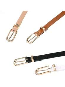 4件套女士经典细腰带套装，纯色搭扣可调节腰带，适合S码裤子、裙子，休闲、办公、派对服装皆宜，衣橱必备配饰 - 金扣100 - 查看 3