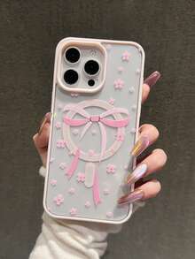1个蝴蝶结花卉图案亚克力透明手机壳，兼容苹果17/16 Pro、新款17/16磁吸手机壳、三星Galaxy S23/24、S15 Pro/14 Pro，防震硅胶硬壳 - 彩色 - 查看 4